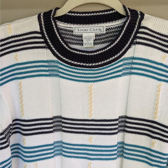 White Stripe Izod Cotton Sweater Size Large - Picture 2 of 6